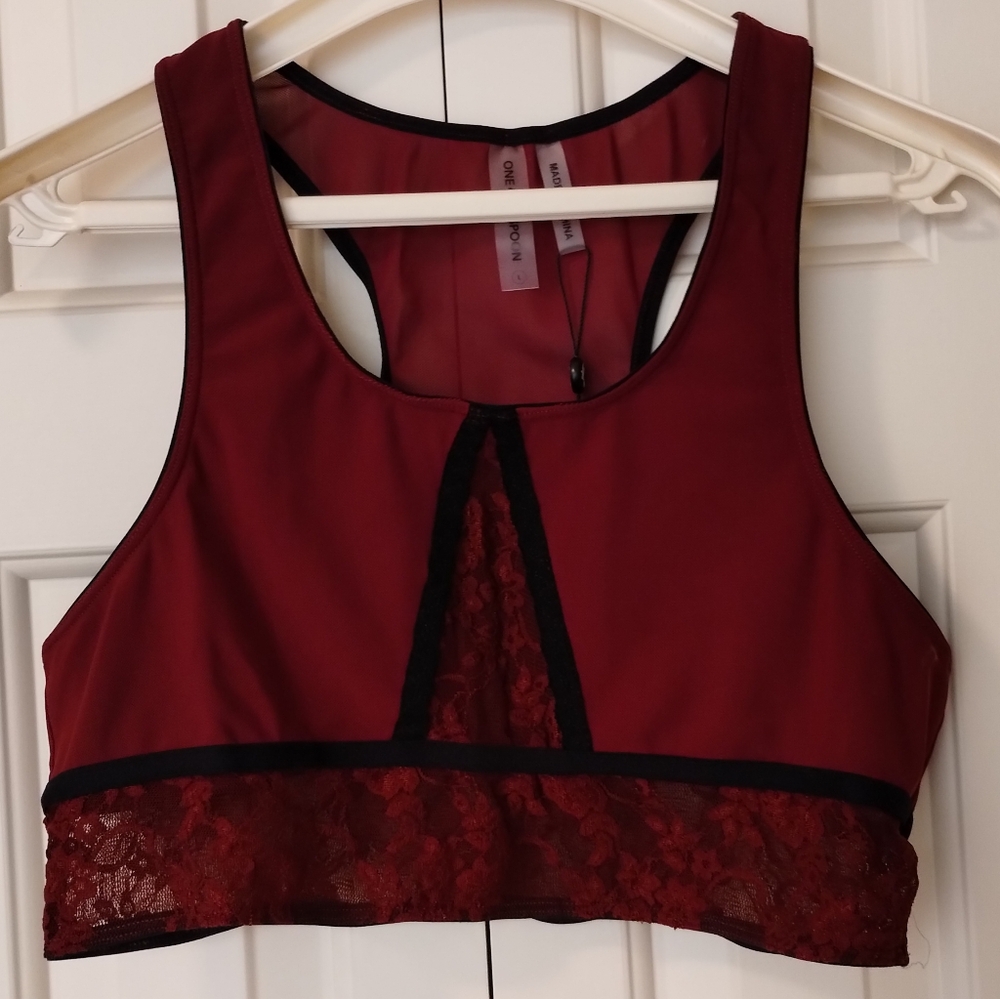 New With Tags One Teaspoon Lulu Wine Mesh Lace Bralette Crop Top.